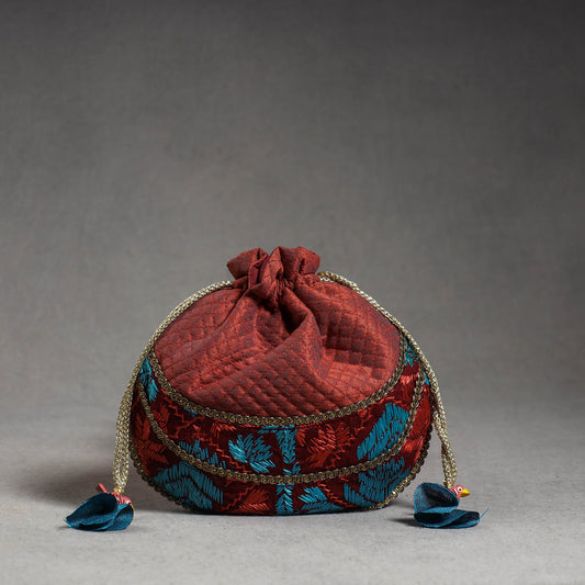 Phulkari Embroidery Silk Cotton Potli Bag