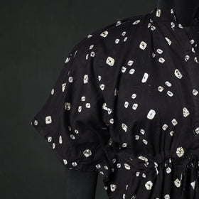 Black - Bandhani Tie-Dye Lace Work Cotton Kaftan (Short) 91