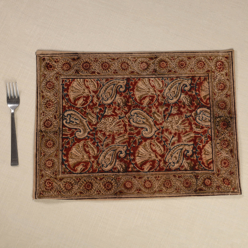 Original Pedana Kalamkari Block Printed Cotton Table Mat (18 x 13 in) 09