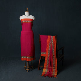 Dharwad Cotton 3pc Unstitched Dress Material Suit Set with Woven Border 06