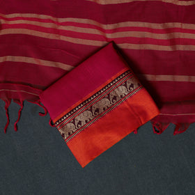 Dharwad Cotton 3pc Unstitched Dress Material Suit Set with Woven Border 06