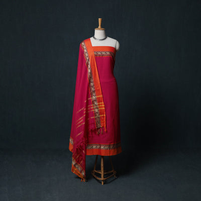 Dharwad Cotton 3pc Unstitched Dress Material Suit Set with Woven Border 06