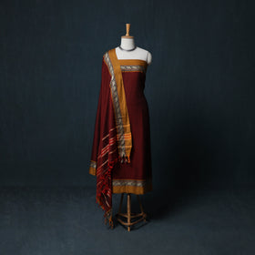 Dharwad Cotton 3pc Unstitched Dress Material Suit Set with Woven Border 07