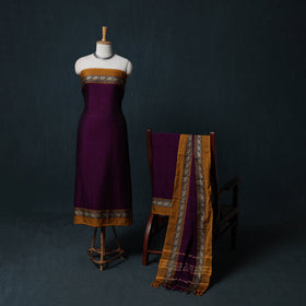 Dharwad Cotton 3pc Unstitched Dress Material Suit Set with Woven Border 08