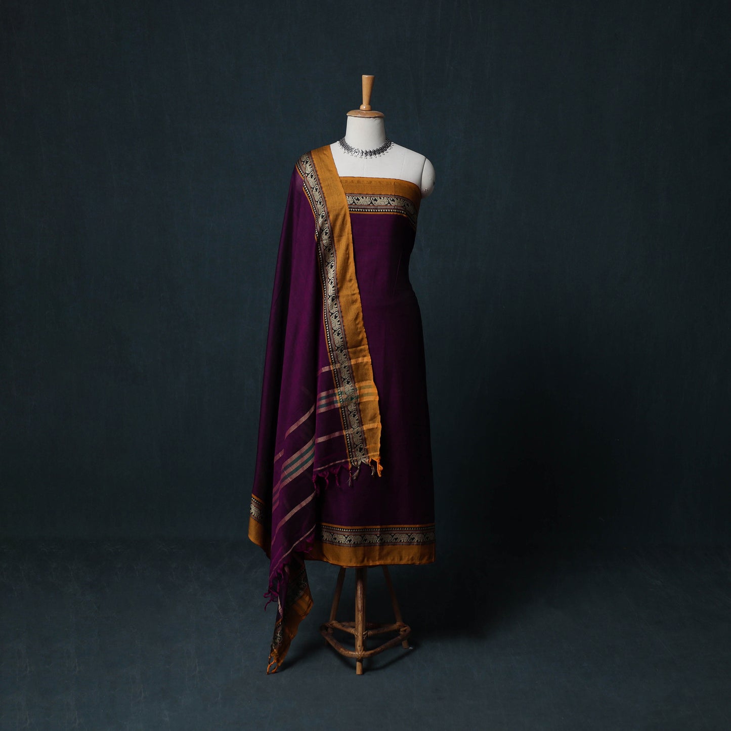 Dharwad Cotton 3pc Unstitched Dress Material Suit Set with Woven Border 08