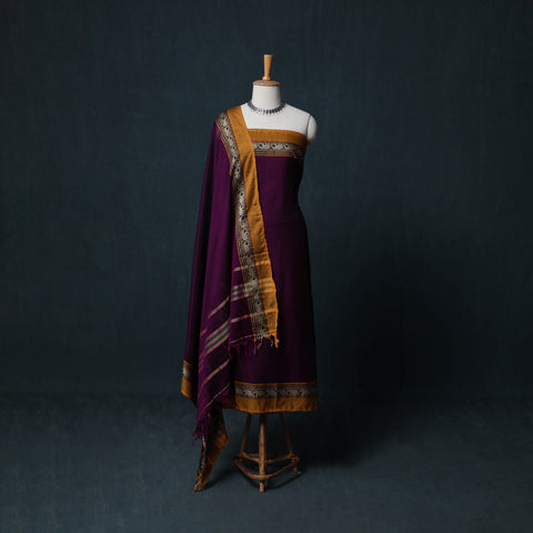 Dharwad Cotton 3pc Unstitched Dress Material Suit Set with Woven Border 08