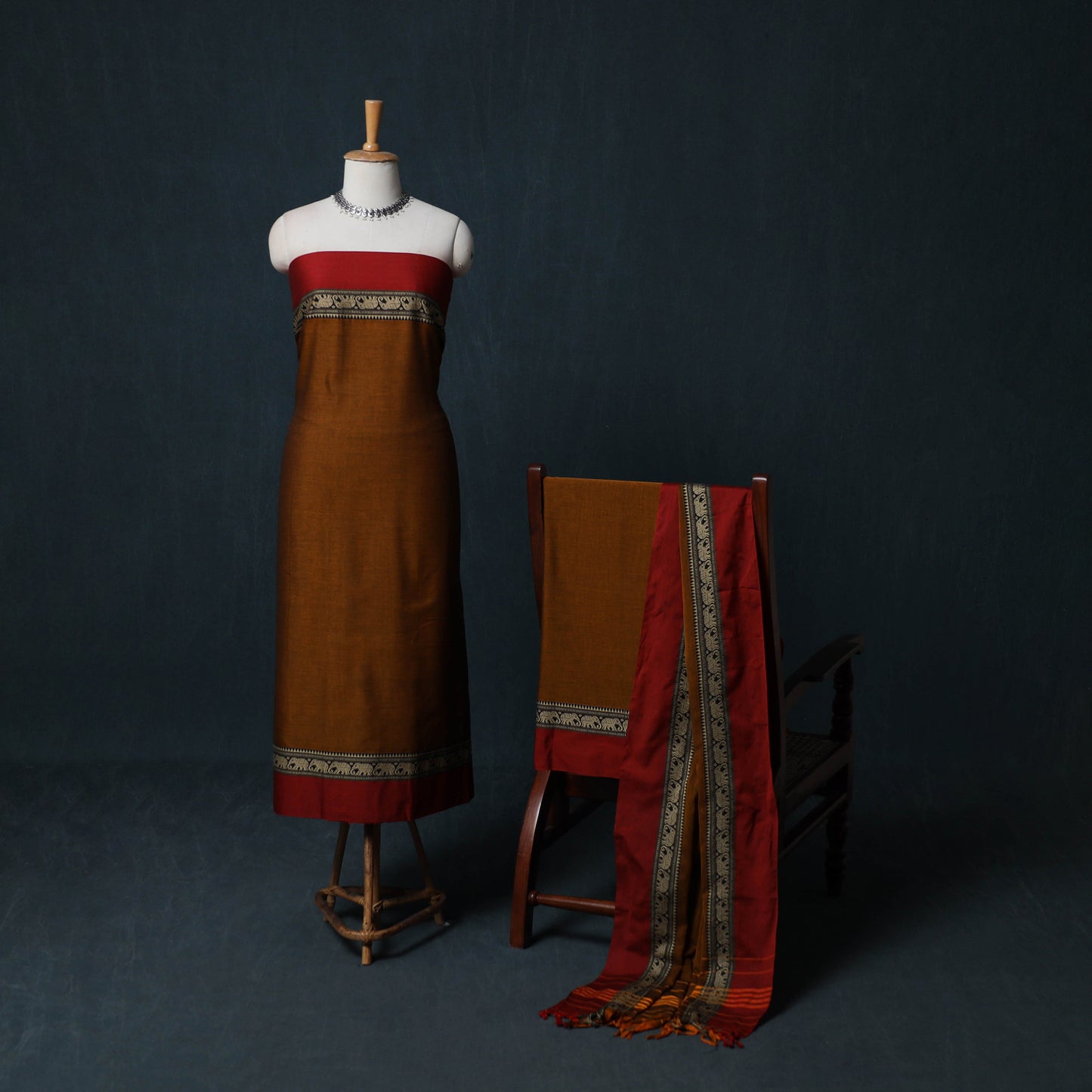 Dharwad Cotton 3pc Unstitched Dress Material Suit Set with Woven Border 09