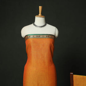 Orange - Dharwad Woven Mercerised Cotton 3pc Unstitched Dress Material Suit Set 33