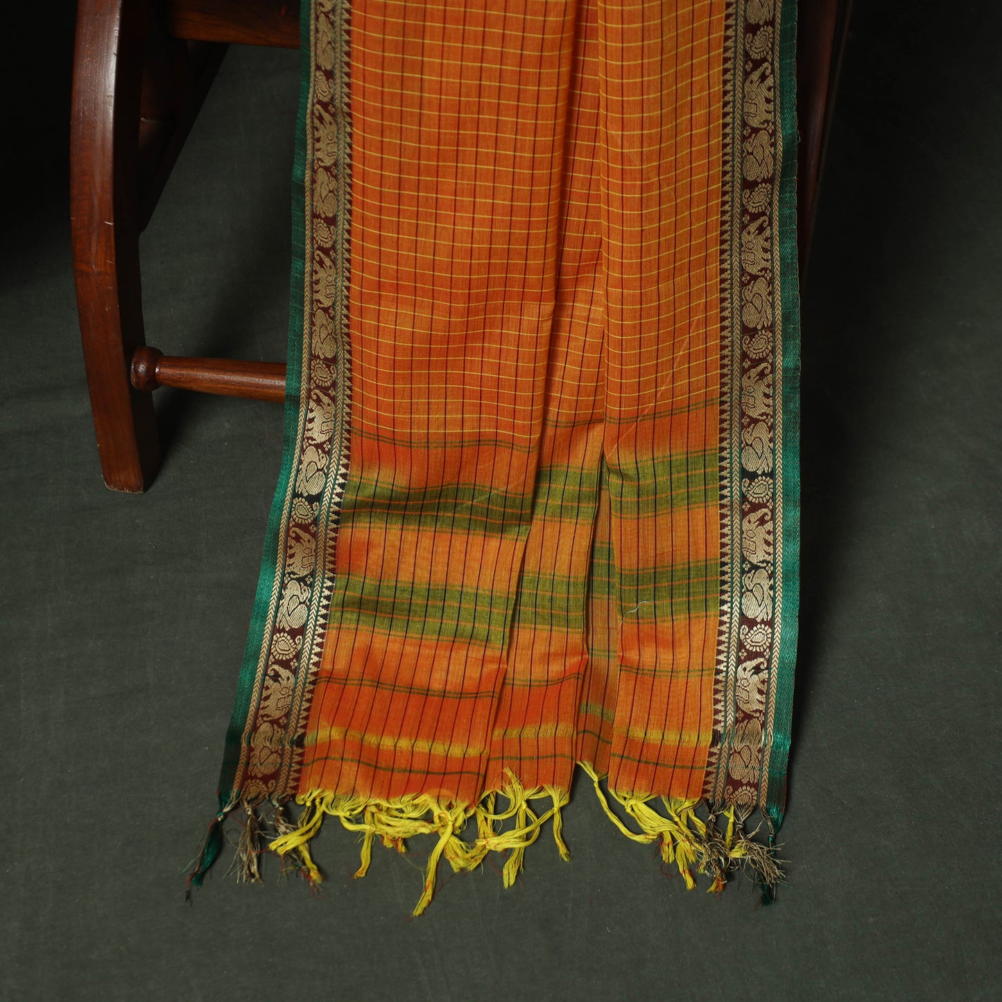 Orange - Dharwad Woven Mercerised Cotton 3pc Unstitched Dress Material Suit Set 33