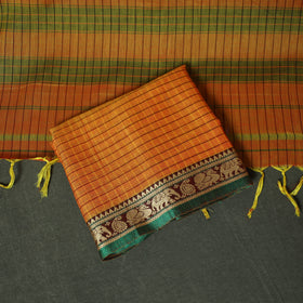 Orange - Dharwad Woven Mercerised Cotton 3pc Unstitched Dress Material Suit Set 33
