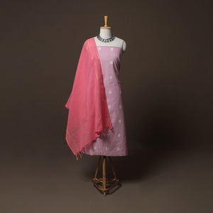 Pink - Jacquard Woven Pure Cotton 3pc Unstitched Dress Material Suit Set 88