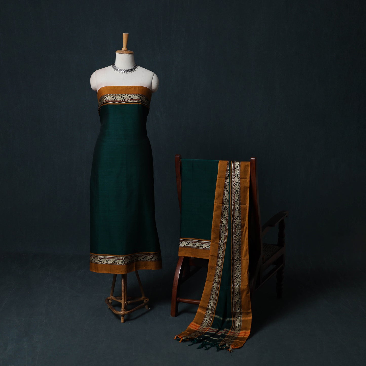 Dharwad Cotton 3pc Unstitched Dress Material Suit Set with Woven Border 10