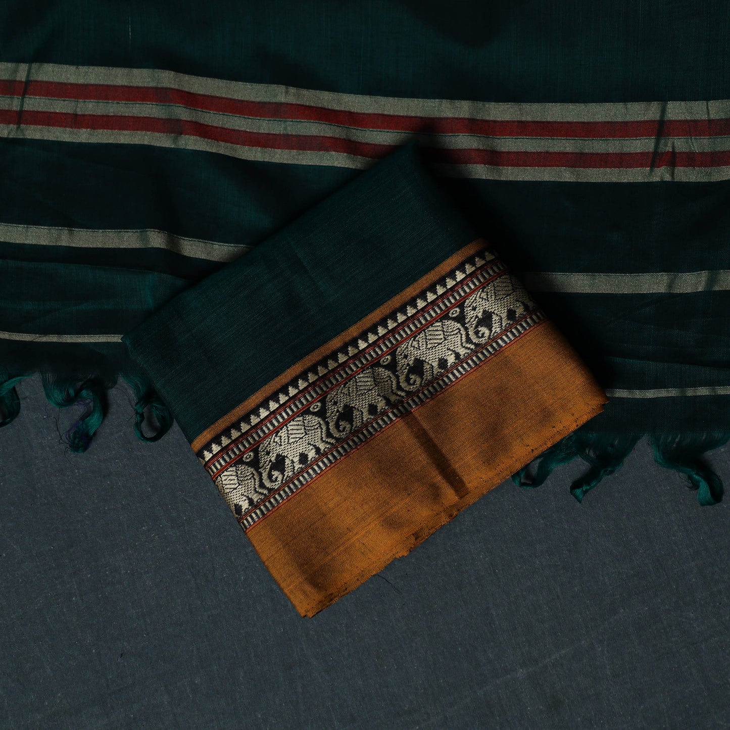 Dharwad Cotton 3pc Unstitched Dress Material Suit Set with Woven Border 10