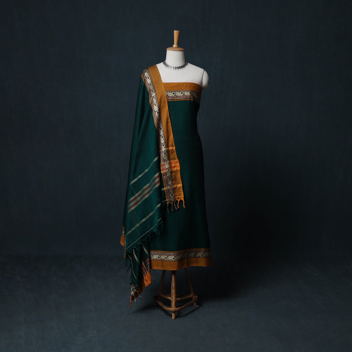Dharwad Cotton 3pc Unstitched Dress Material Suit Set with Woven Border 10