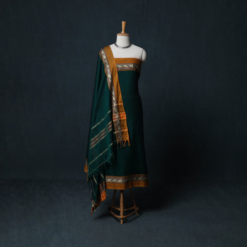 Dharwad Cotton 3pc Unstitched Dress Material Suit Set with Woven Border 10