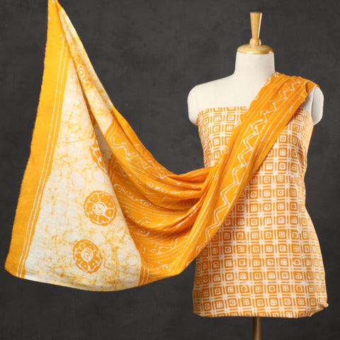 Yellow - 3pc Kutch Batik Printed Cotton Suit Material Set 01