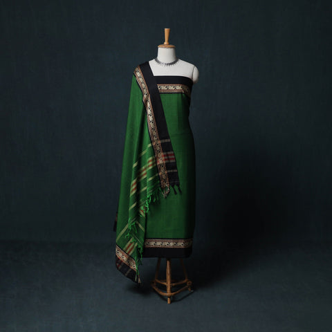 Dharwad Cotton 3pc Unstitched Dress Material Suit Set with Woven Border 11