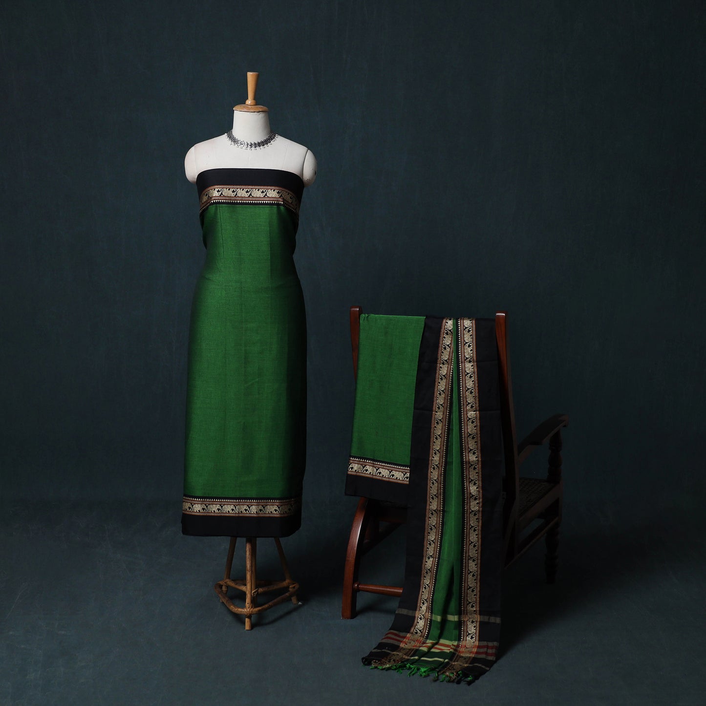 Dharwad Cotton 3pc Unstitched Dress Material Suit Set with Woven Border 11