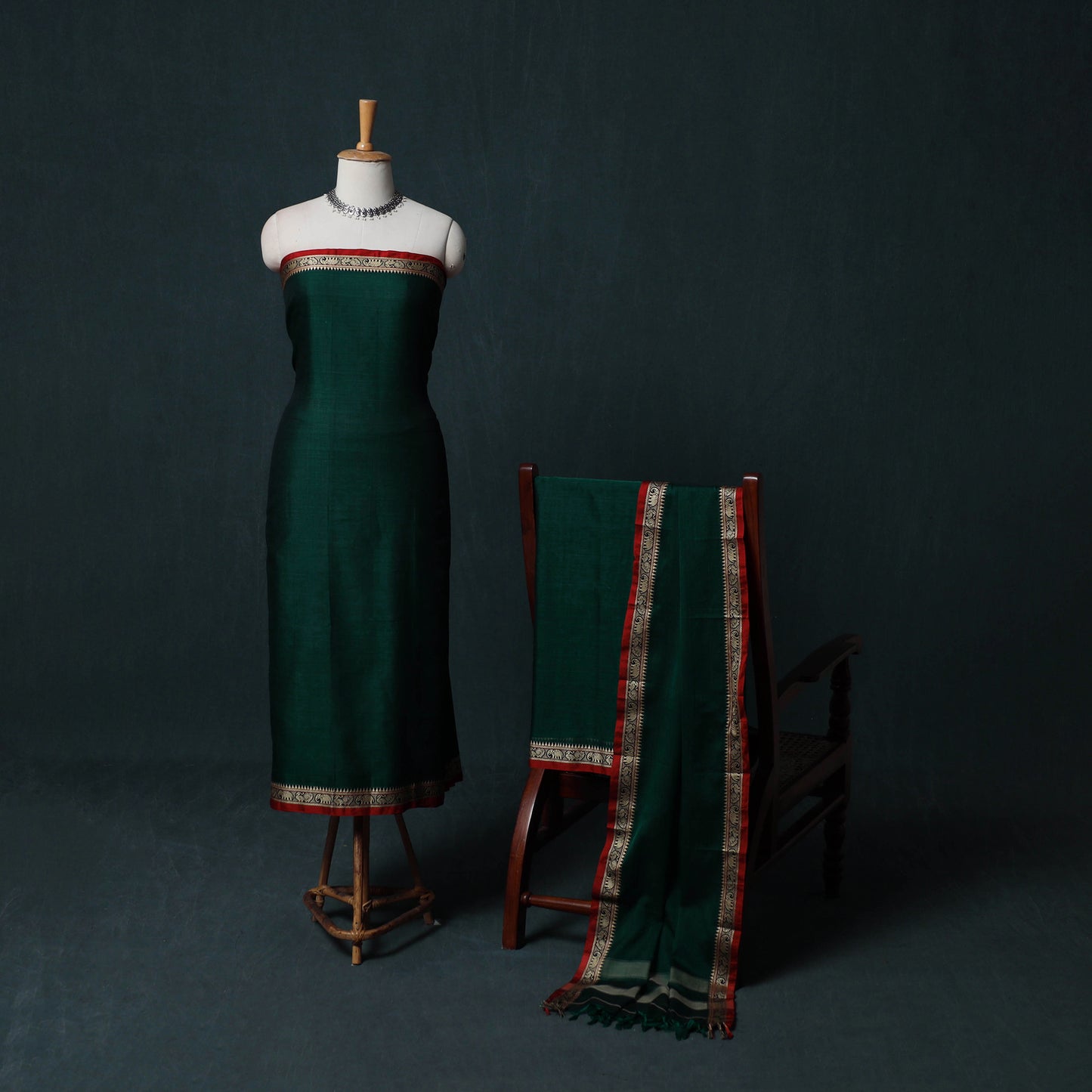 Dharwad Cotton 3pc Unstitched Dress Material Suit Set with Woven Border 12
