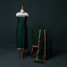 Dharwad Cotton 3pc Unstitched Dress Material Suit Set with Woven Border 12