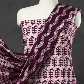 Purple - 3pc Cotton Kutch Batik Print Dress Material 09