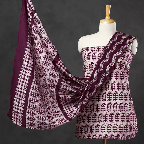Purple - 3pc Cotton Kutch Batik Print Dress Material 09