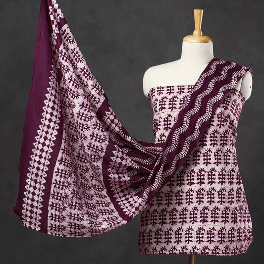 Maroon - 3pc Kutch Batik Printed Cotton Suit Material Set 09