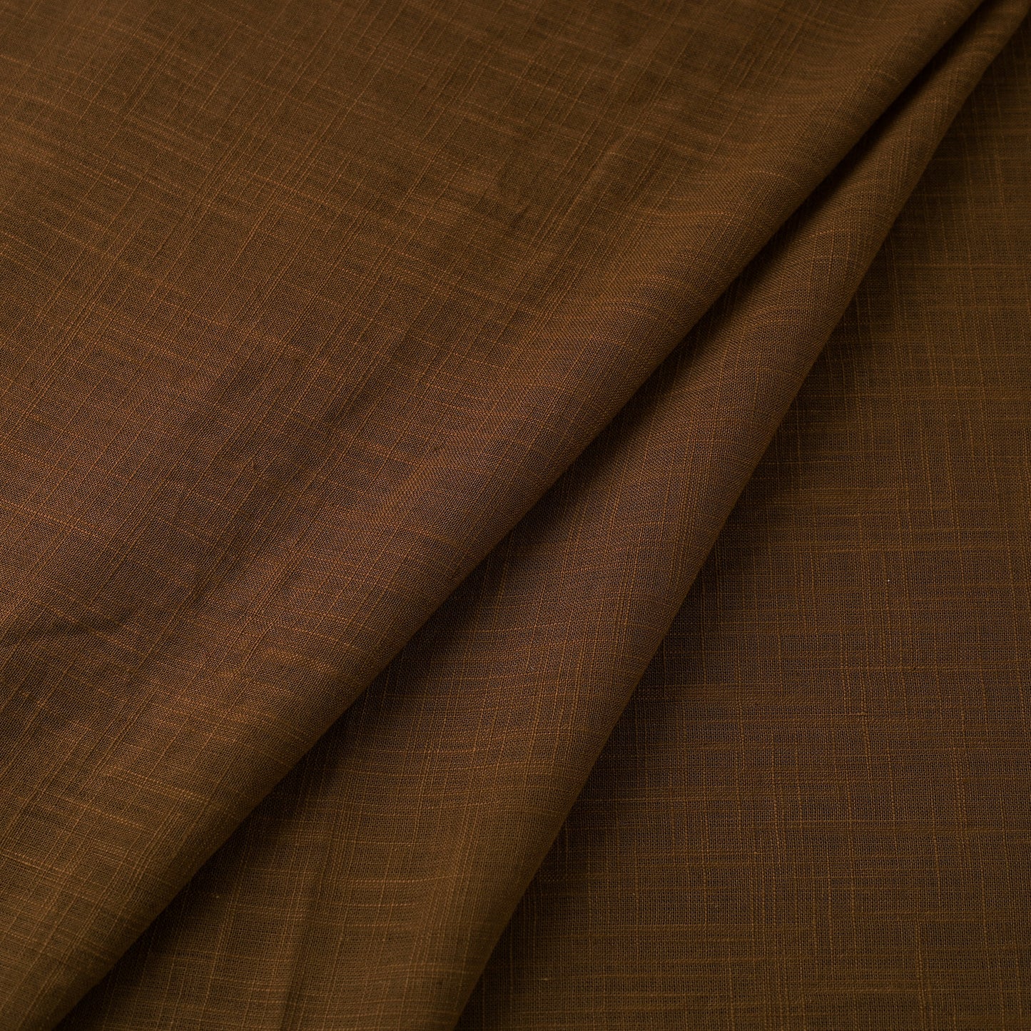 Brown Prewashed Slub Cotton Plain Fabric