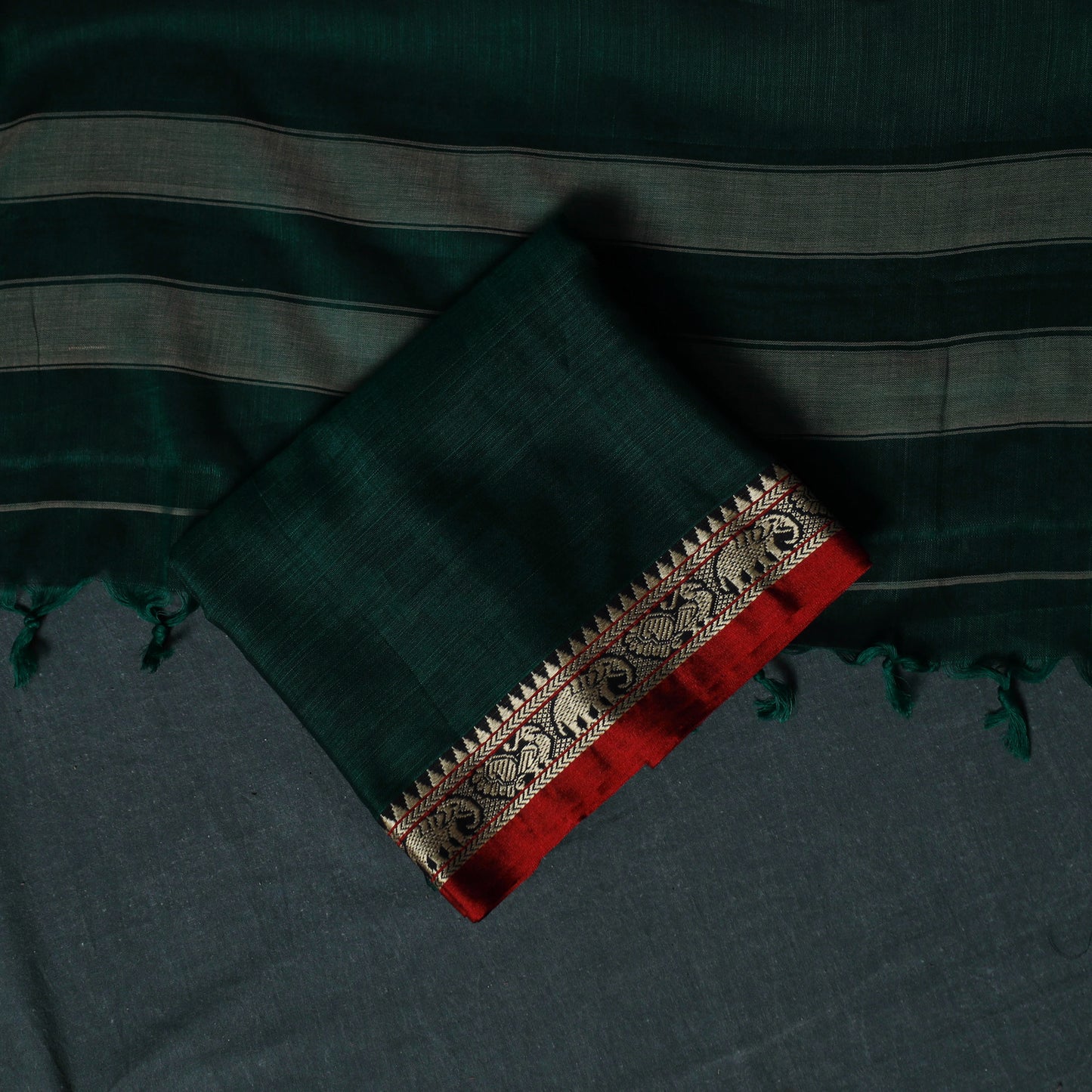 Dharwad Cotton 3pc Unstitched Dress Material Suit Set with Woven Border 12