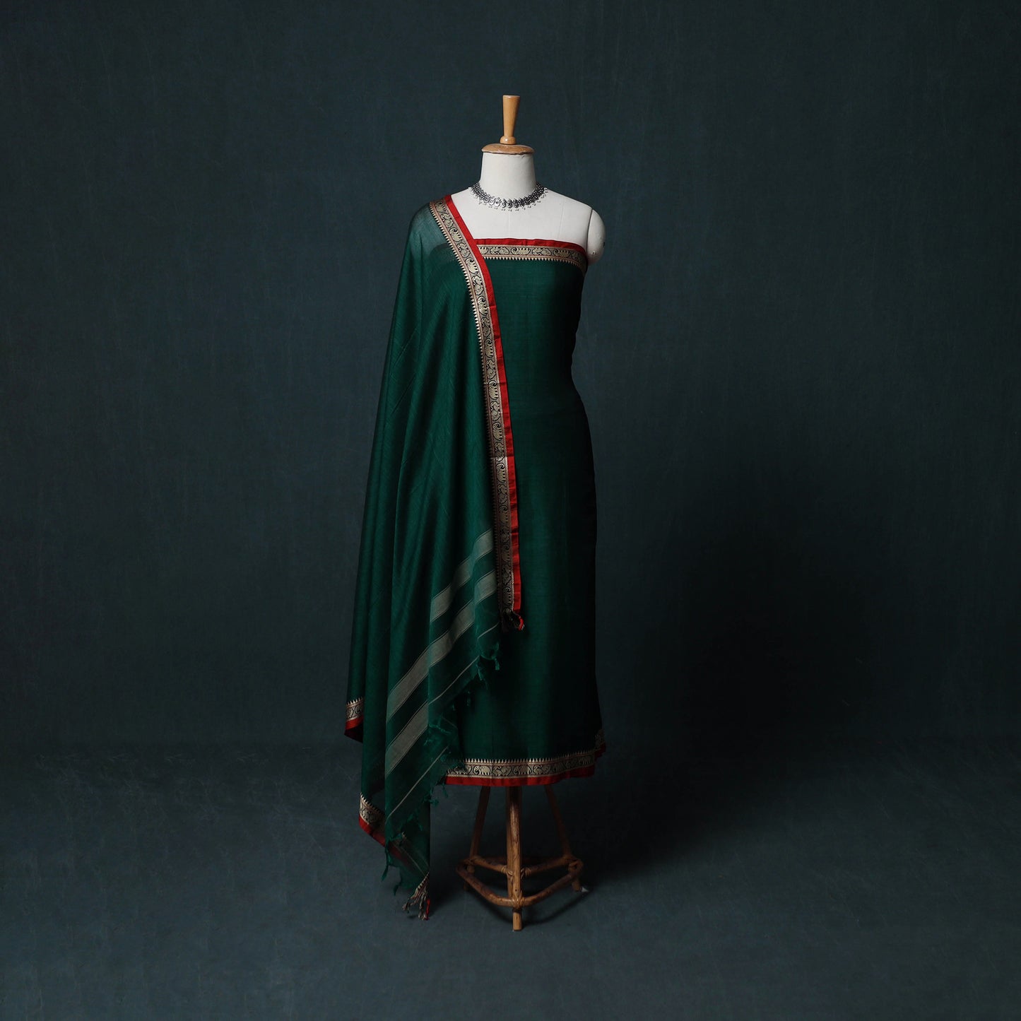 Dharwad Cotton 3pc Unstitched Dress Material Suit Set with Woven Border 12