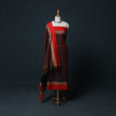 Dharwad Cotton 3pc Unstitched Dress Material Suit Set with Woven Border 13