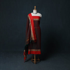 Dharwad Cotton 3pc Unstitched Dress Material Suit Set with Woven Border 13