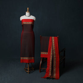 Dharwad Cotton 3pc Unstitched Dress Material Suit Set with Woven Border 13