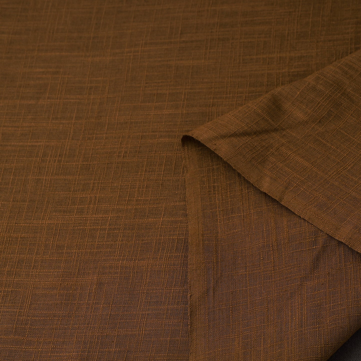 Brown Prewashed Slub Cotton Plain Fabric