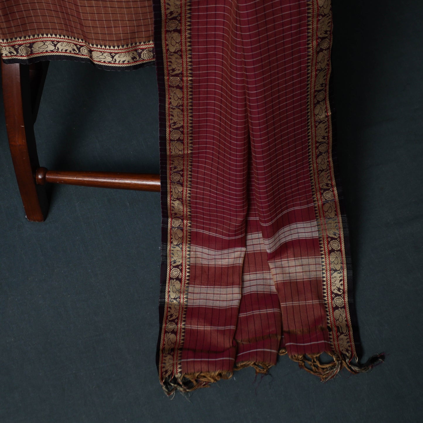 Dharwad Checks Cotton 3pc Unstitched Dress Material Suit Set with Woven Border 14