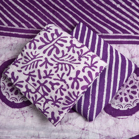 Purple - 3pc Kutch Batik Printed Cotton Suit Material Set 06