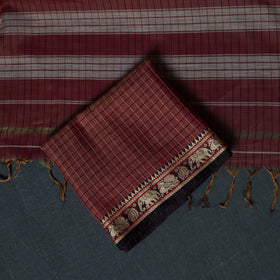 Dharwad Checks Cotton 3pc Unstitched Dress Material Suit Set with Woven Border 14