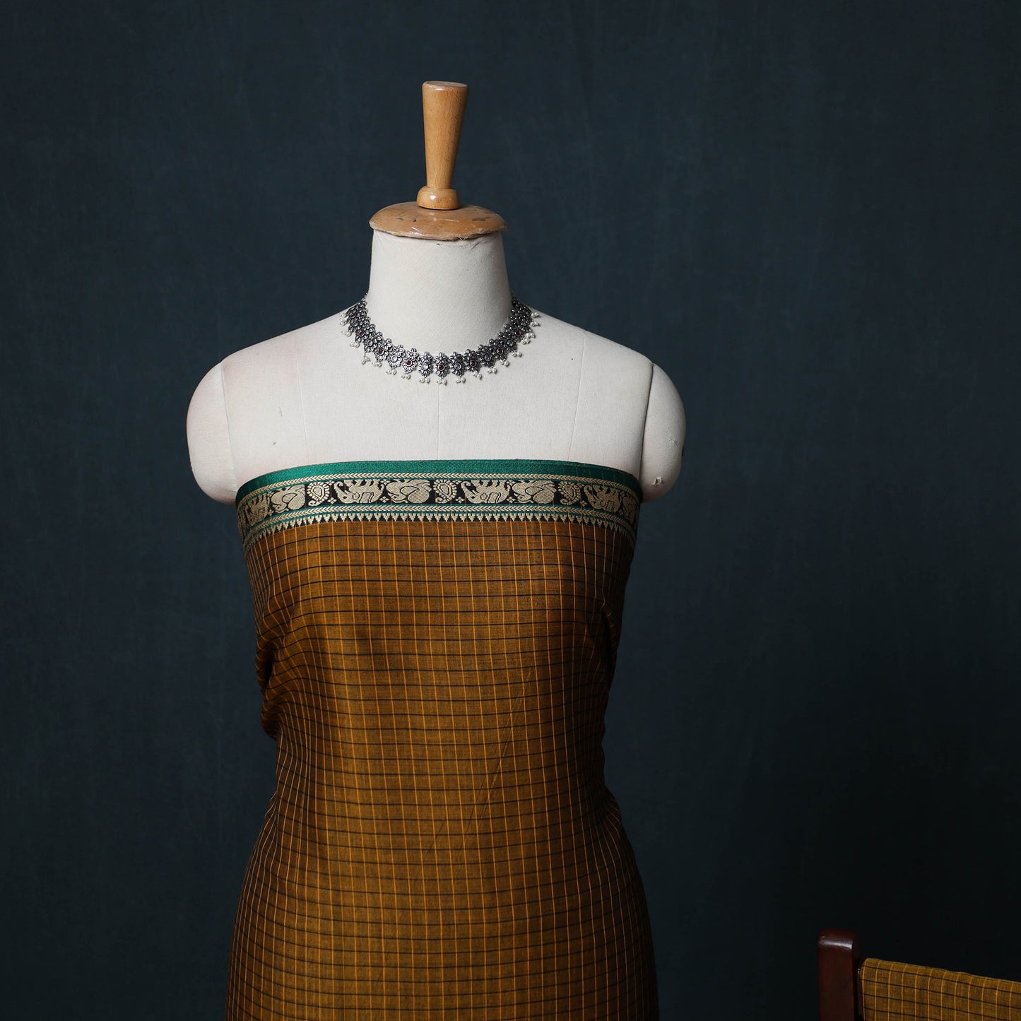 Dharwad Checks Cotton 3pc Unstitched Dress Material Suit Set with Woven Border 15