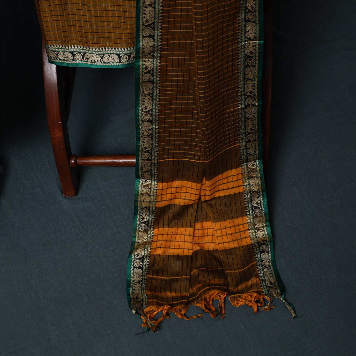 Dharwad Checks Cotton 3pc Unstitched Dress Material Suit Set with Woven Border 15