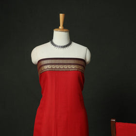 Red - Dharwad Woven Mercerised Cotton 3pc Unstitched Dress Material Suit Set 39