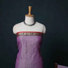 Dharwad Checks Cotton 3pc Unstitched Dress Material Suit Set with Woven Border 17