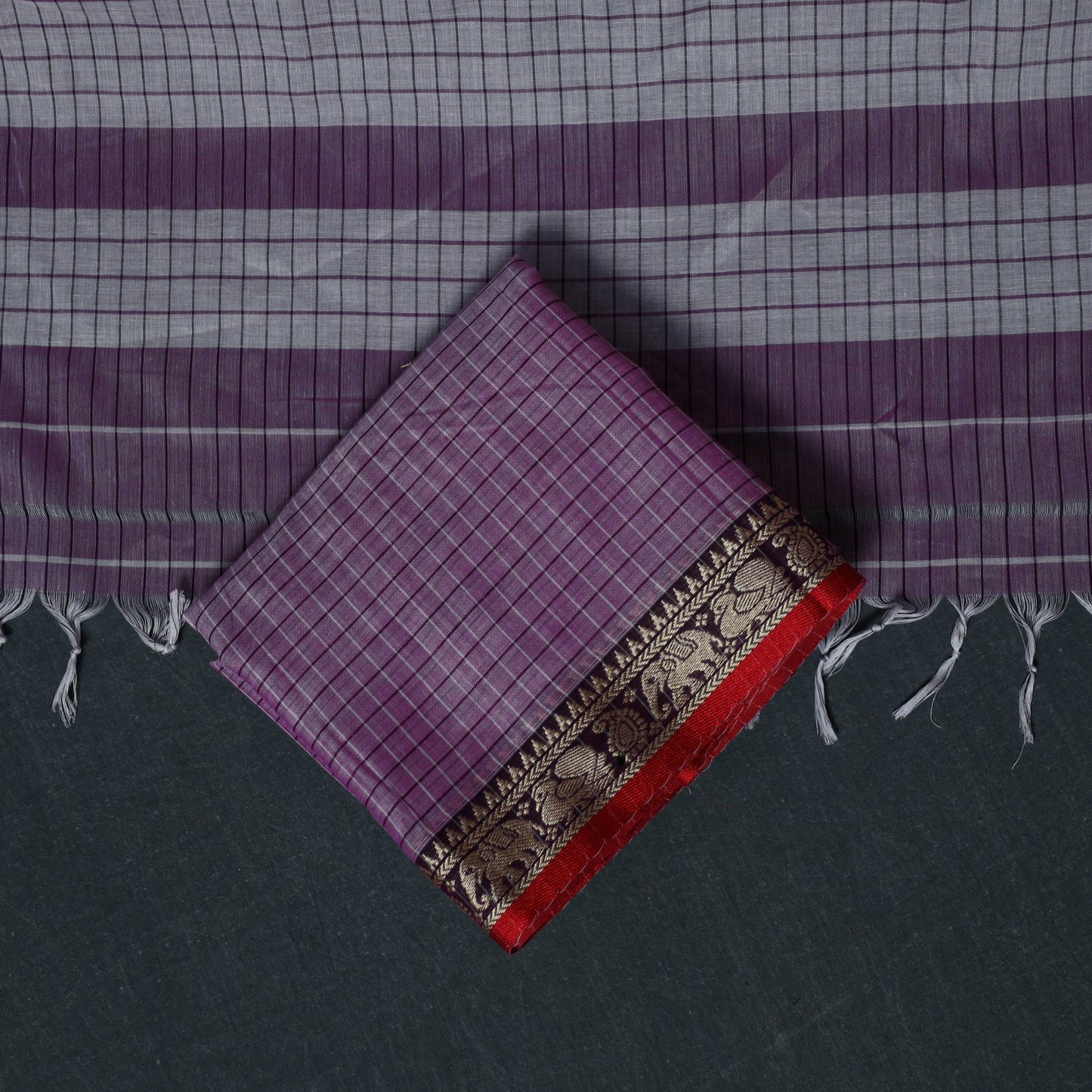 Dharwad Checks Cotton 3pc Unstitched Dress Material Suit Set with Woven Border 17
