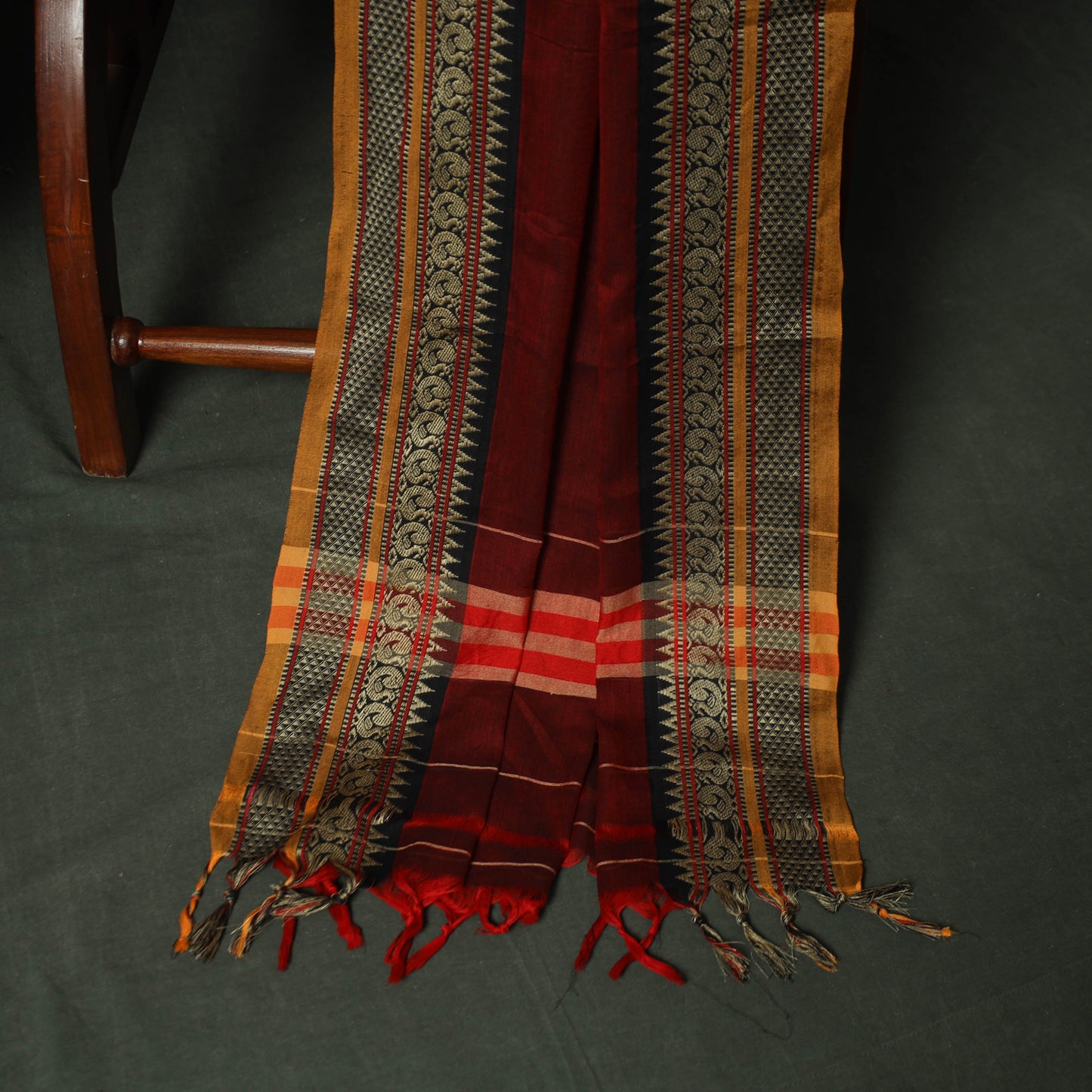 Red - Dharwad Woven Mercerised Cotton 3pc Unstitched Dress Material Suit Set 40