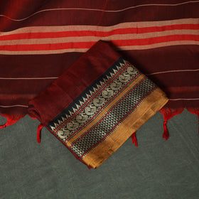 Red - Dharwad Woven Mercerised Cotton 3pc Unstitched Dress Material Suit Set 40