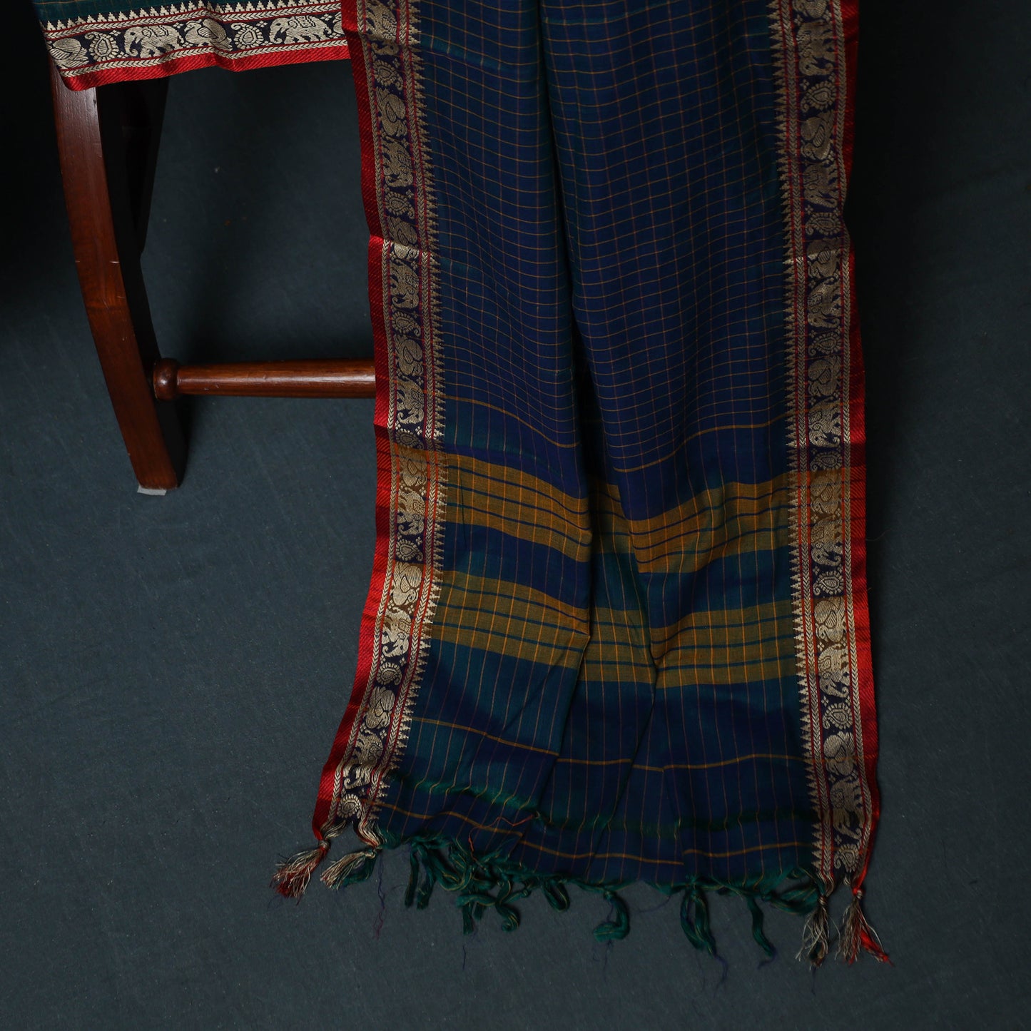 Dharwad Checks Cotton 3pc Unstitched Dress Material Suit Set with Woven Border 18