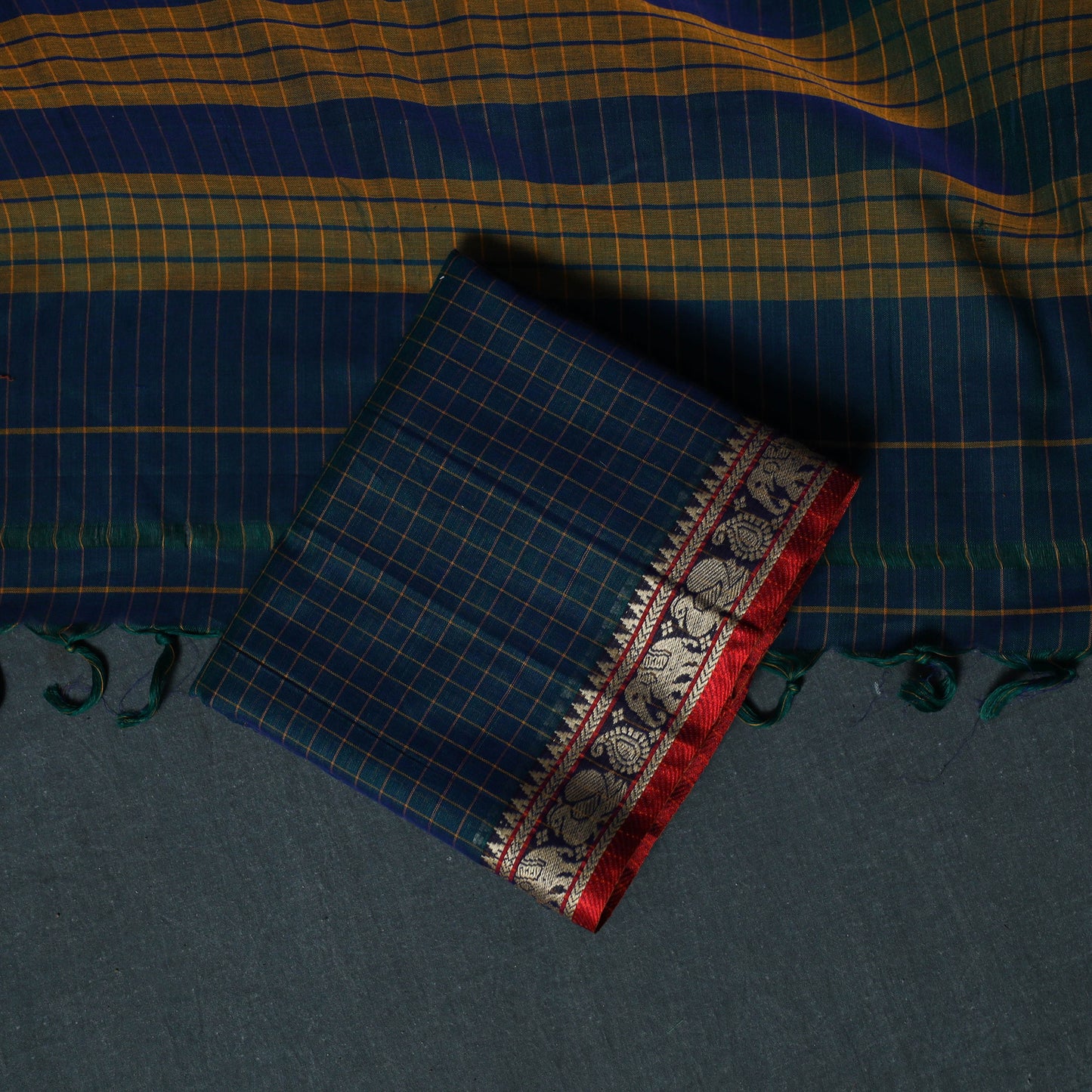 Dharwad Checks Cotton 3pc Unstitched Dress Material Suit Set with Woven Border 18