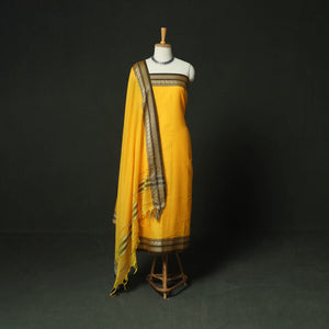 Yellow - Dharwad Woven Mercerised Cotton 3pc Unstitched Dress Material Suit Set 42