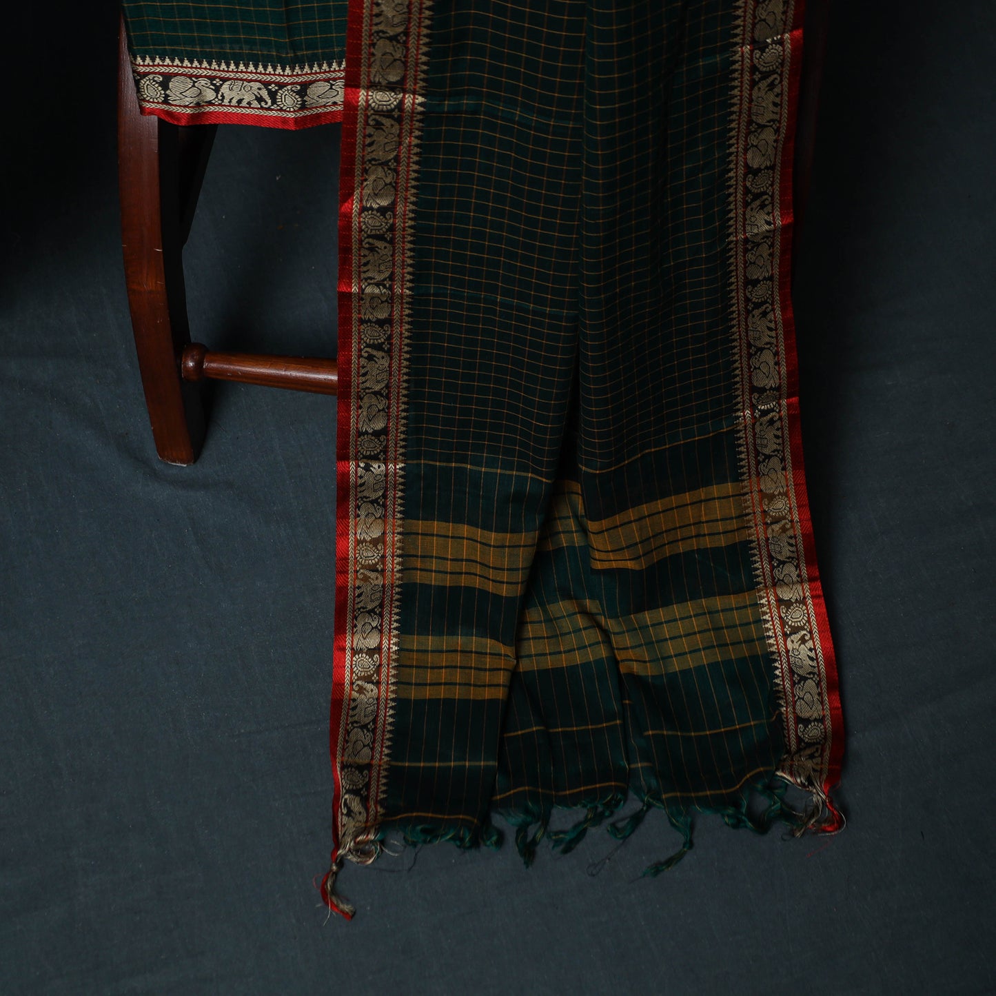 Dharwad Checks Cotton 3pc Unstitched Dress Material Suit Set with Woven Border 19
