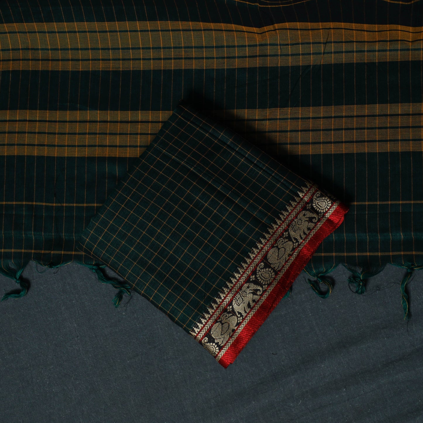 Dharwad Checks Cotton 3pc Unstitched Dress Material Suit Set with Woven Border 19
