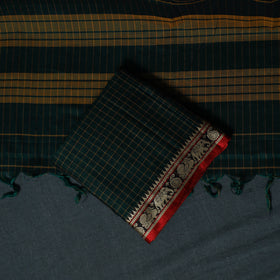 Dharwad Checks Cotton 3pc Unstitched Dress Material Suit Set with Woven Border 19